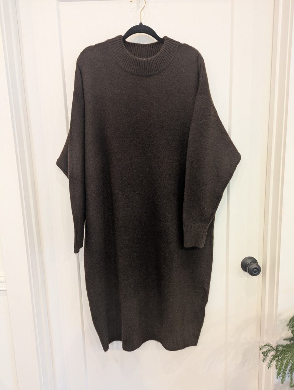 Monki L Mock Neck Oversized Sweater Dress By ASOS Chocolate Brown Sustainable
